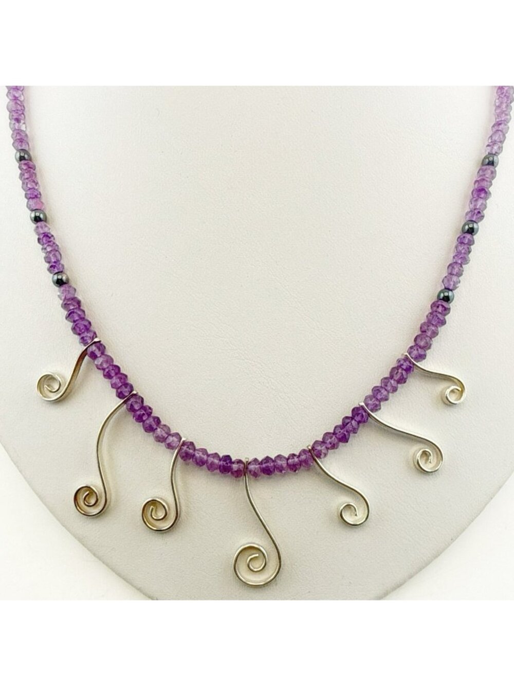 Jay King Necklace Amethyst Purple Sterling Silver Modernist Sculptural 925 Bead